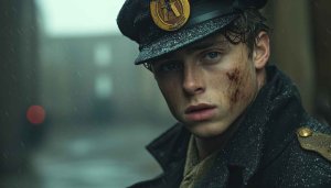 Officer Portrait Wallpaper 4K, Rainy Day Background, Emotional Mobile Wallpaper
