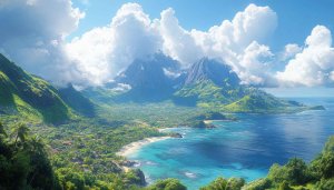 Tropical Island Mountain Range Mobile Backgrounds 4K Desktop Wallpaper