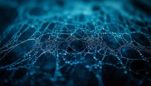 Blue Dew Drops on Spiderweb Mobile Phone Background Wallpaper