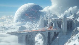 Futuristic Ice Planet Landscape 4K Desktop Wallpaper Fantasy Cityscape