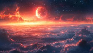 Red Planet Rising Above Clouds 4K Desktop Background Wallpaper