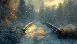 Snowy Forest Bridge Wallpaper 4K, Winter Wonderland Scenery Background