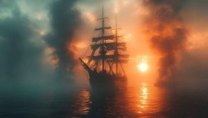 Pirate Ship Sunset 4K Wallpaper Free Desktop Background