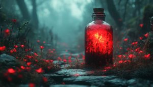 Red Potion Bottle Aesthetic 4K Desktop Wallpaper Fairycore