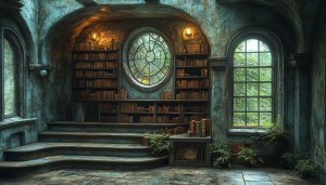 Antique Library Room Bookshelf Window 4K Desktop Wallpaper