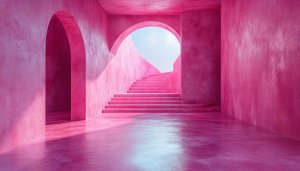 Pink Architectural Stairway Mobile Wallpaper, Aesthetic Arches Desktop Background