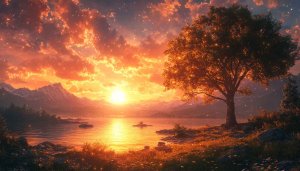 Golden Hour Lake Mountain Scenery Desktop Wallpaper 4K Background