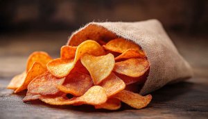 Crispy Potato Chips in Burlap Sack Mobile Wallpaper HD