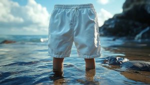 White Swim Shorts on Beach Water Mobile Background Wallpaper Free