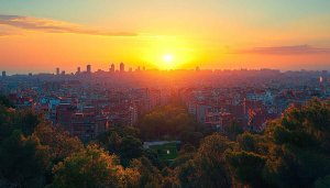 Barcelona Cityscape Golden Sunset 4K Desktop Mobile Wallpaper Free