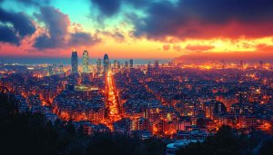 Barcelona Cityscape at Sunset 4K Desktop Background Free Mobile Wallpaper