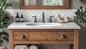 Bathroom Vanity Unit with Marble Top 4K Desktop Wallpaper