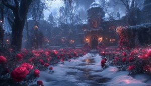 Enchanted Winter Rose Garden Mobile Wallpaper, Free 4K Desktop Background