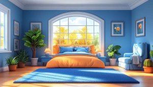 Serene Bedroom Interior Design Wallpaper, Aesthetic Home Decor, 4K Background