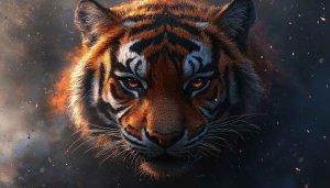 Tiger Close-Up Wallpaper, Fierce Animal 4K Desktop Background, Wildlife Art