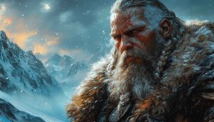 Viking Warrior in Snowy Mountains 4K Desktop Wallpaper Background