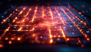 Glowing Keyboard Wallpaper, Orange and Blue Lit Keys Desktop Background