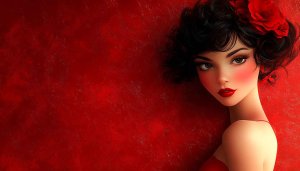 Cartoon Girl Red Flower Portrait Mobile Wallpaper Free No Sign-Up