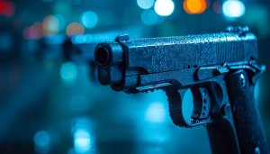 Colt 1911 pistol wet in the night 4K desktop wallpaper