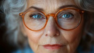 Elegant older woman with glasses portrait 4K desktop wallpaper