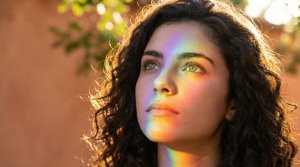 Beautiful Young Woman with Rainbow Light on Face - Free 4K Desktop Background