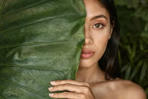 Beautiful Woman With Green Leaf 4K Desktop Background Nature Wallpaper