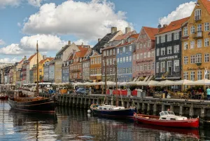 Colorful Copenhagen Canal Houses with Boats 4K Desktop Background